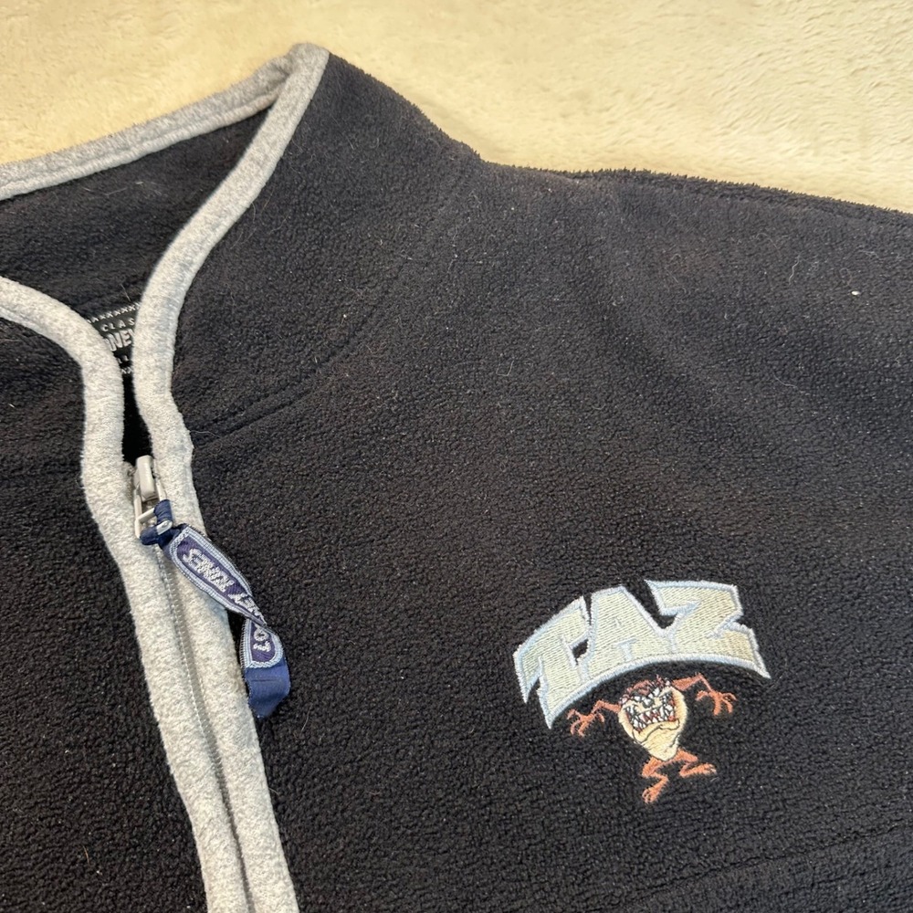 Looney Tunes Taz Fleece Pullover Quarter Zip Black Grey Mens Medium Vintage